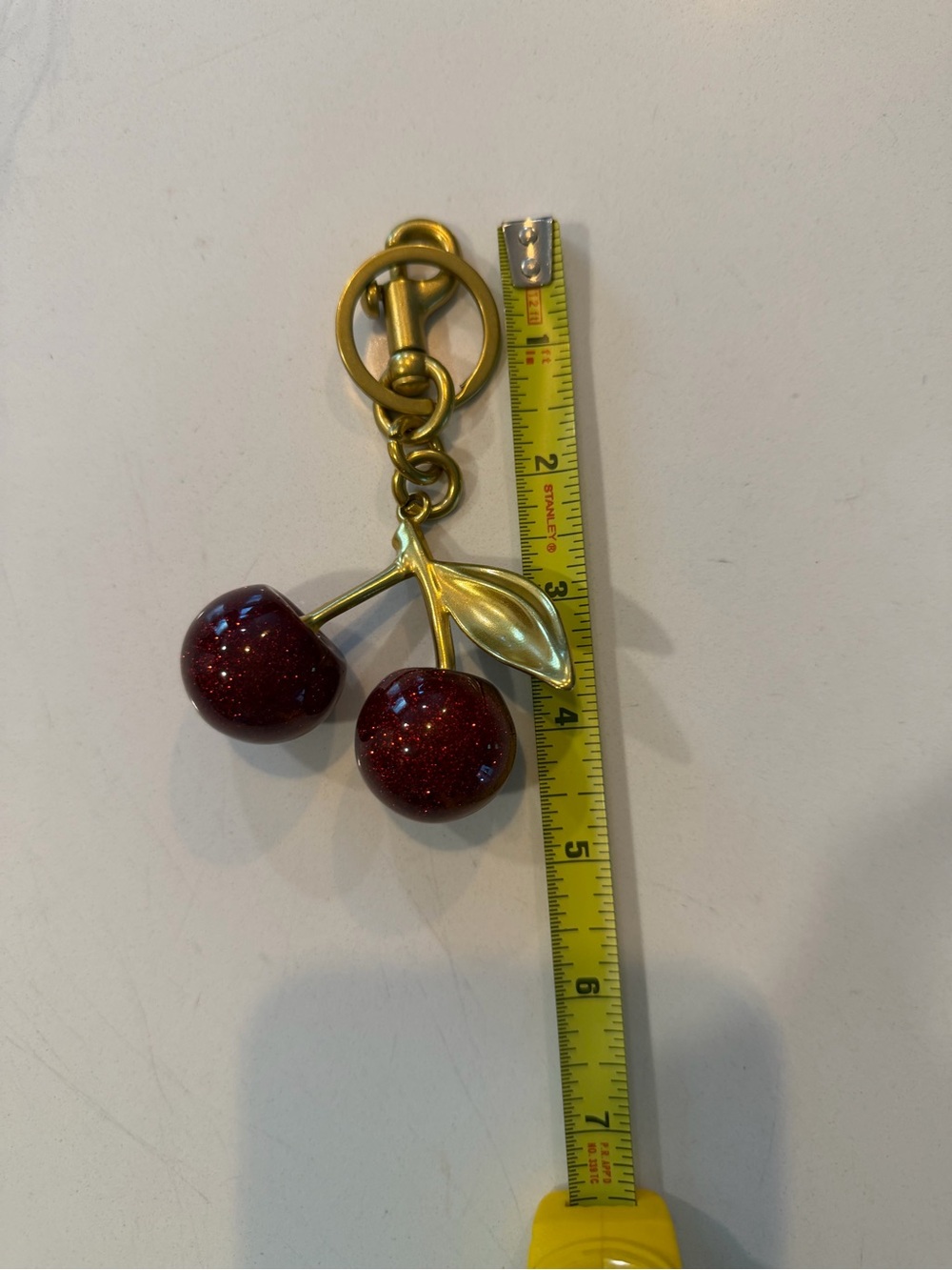 Gold-Tone Cherry Keychain with Sparkling Red Cherries